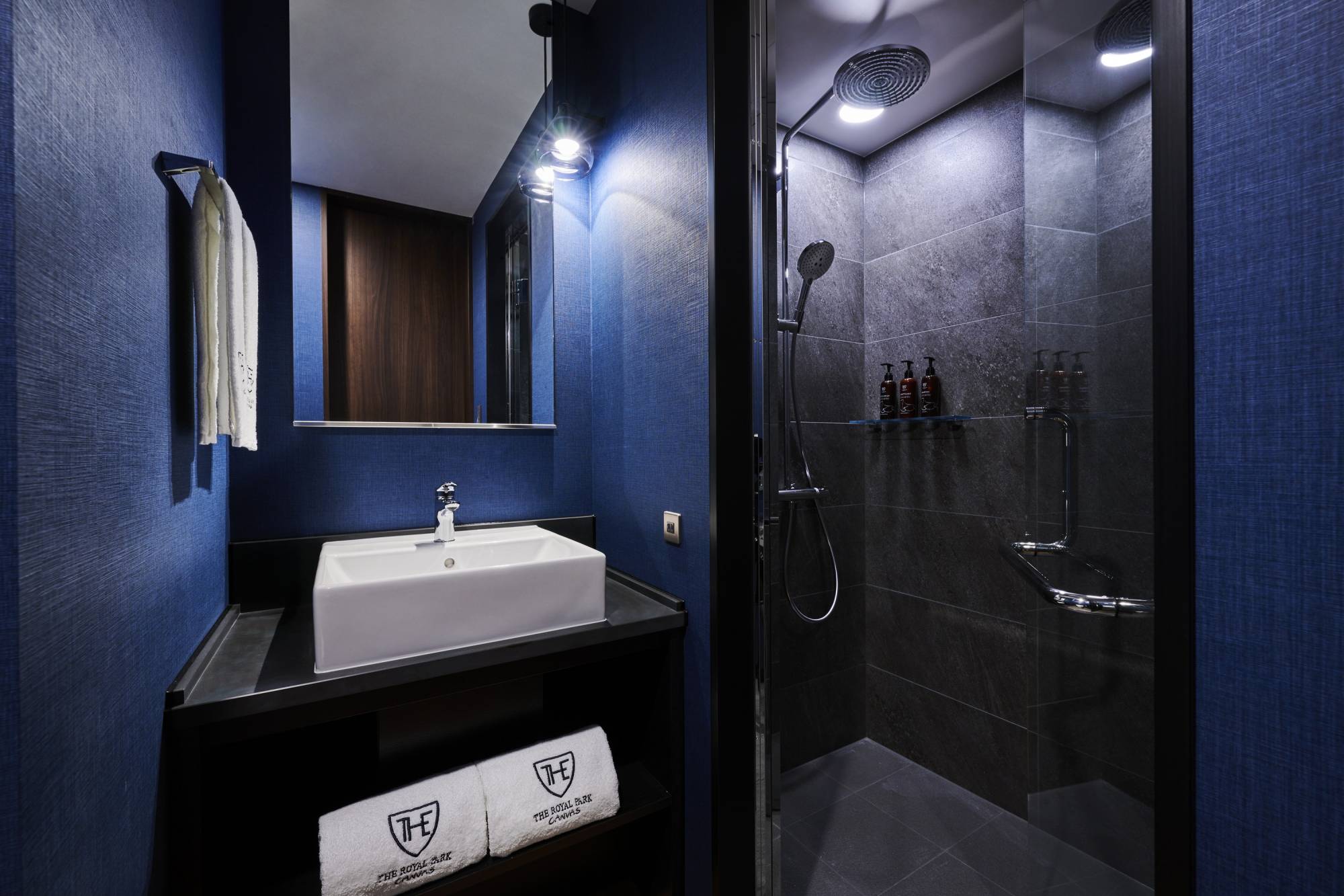 Comfort double vanity and shower booth